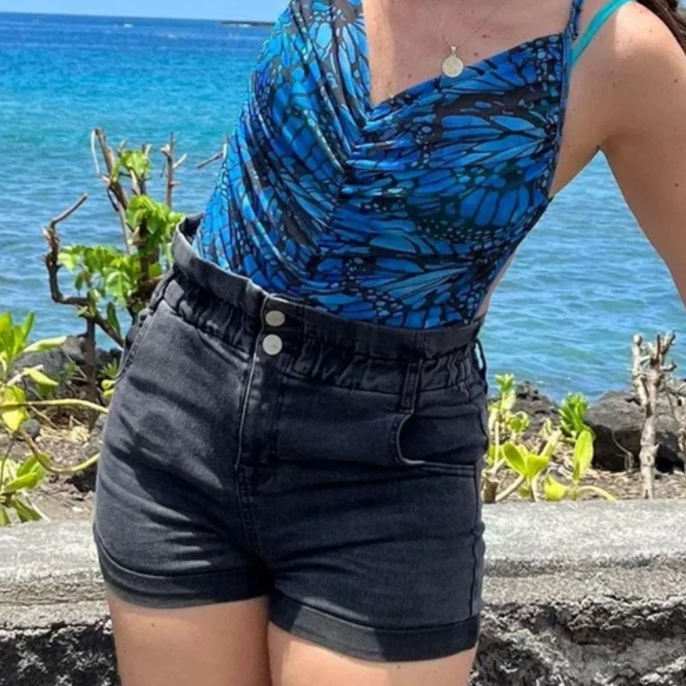 High Waist Black Denim Women's Shorts